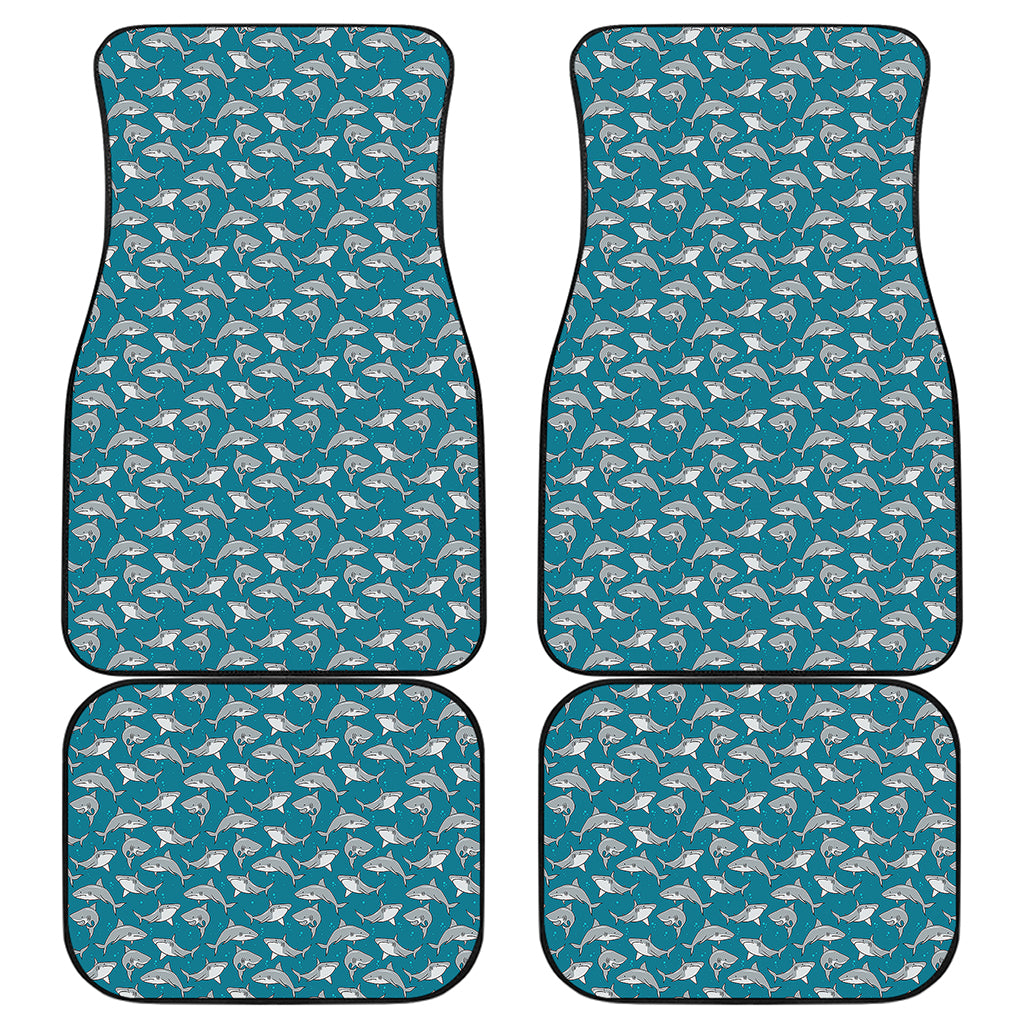 Cartoon White Shark Pattern Print Front and Back Car Floor Mats