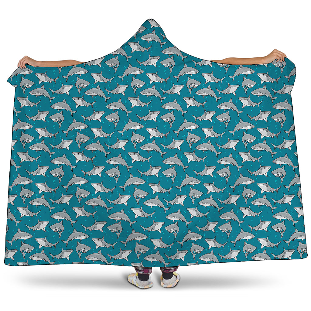 Cartoon White Shark Pattern Print Hooded Blanket