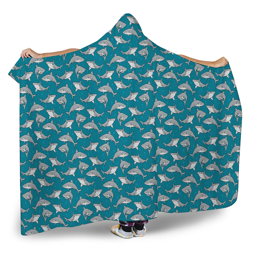 Cartoon White Shark Pattern Print Hooded Blanket