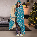 Cartoon White Shark Pattern Print Hooded Blanket