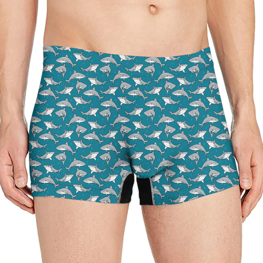 Cartoon White Shark Pattern Print Men's Boxer Briefs