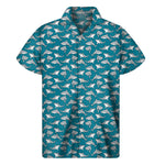 Cartoon White Shark Pattern Print Men's Short Sleeve Shirt