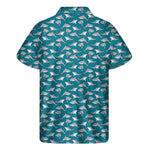 Cartoon White Shark Pattern Print Men's Short Sleeve Shirt