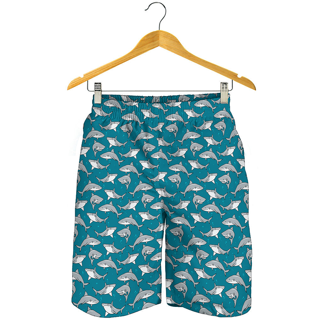 Cartoon White Shark Pattern Print Men's Shorts