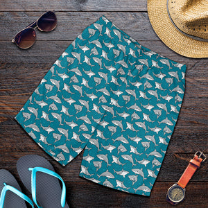 Cartoon White Shark Pattern Print Men's Shorts