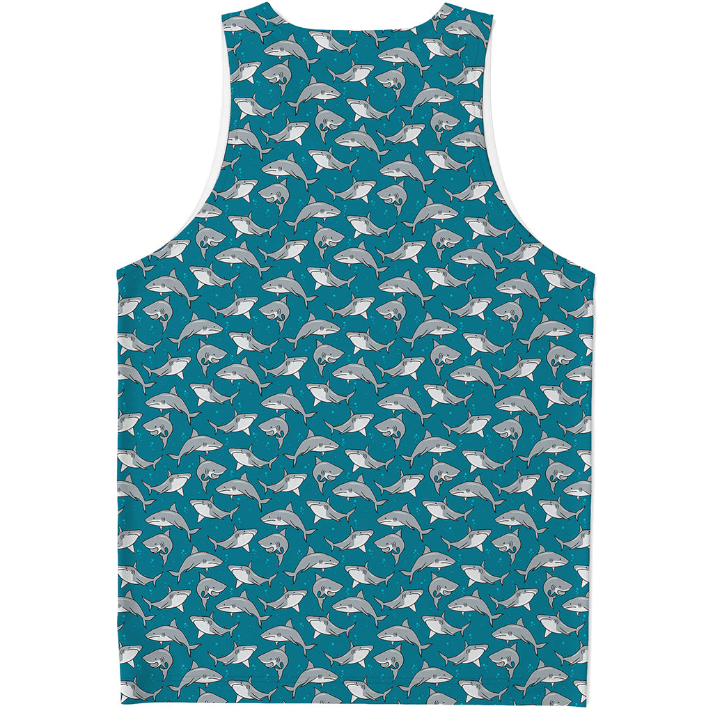 Cartoon White Shark Pattern Print Men's Tank Top