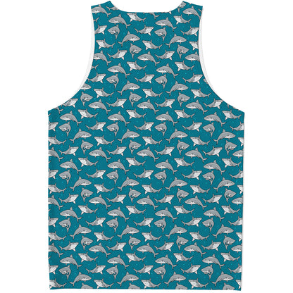 Cartoon White Shark Pattern Print Men's Tank Top