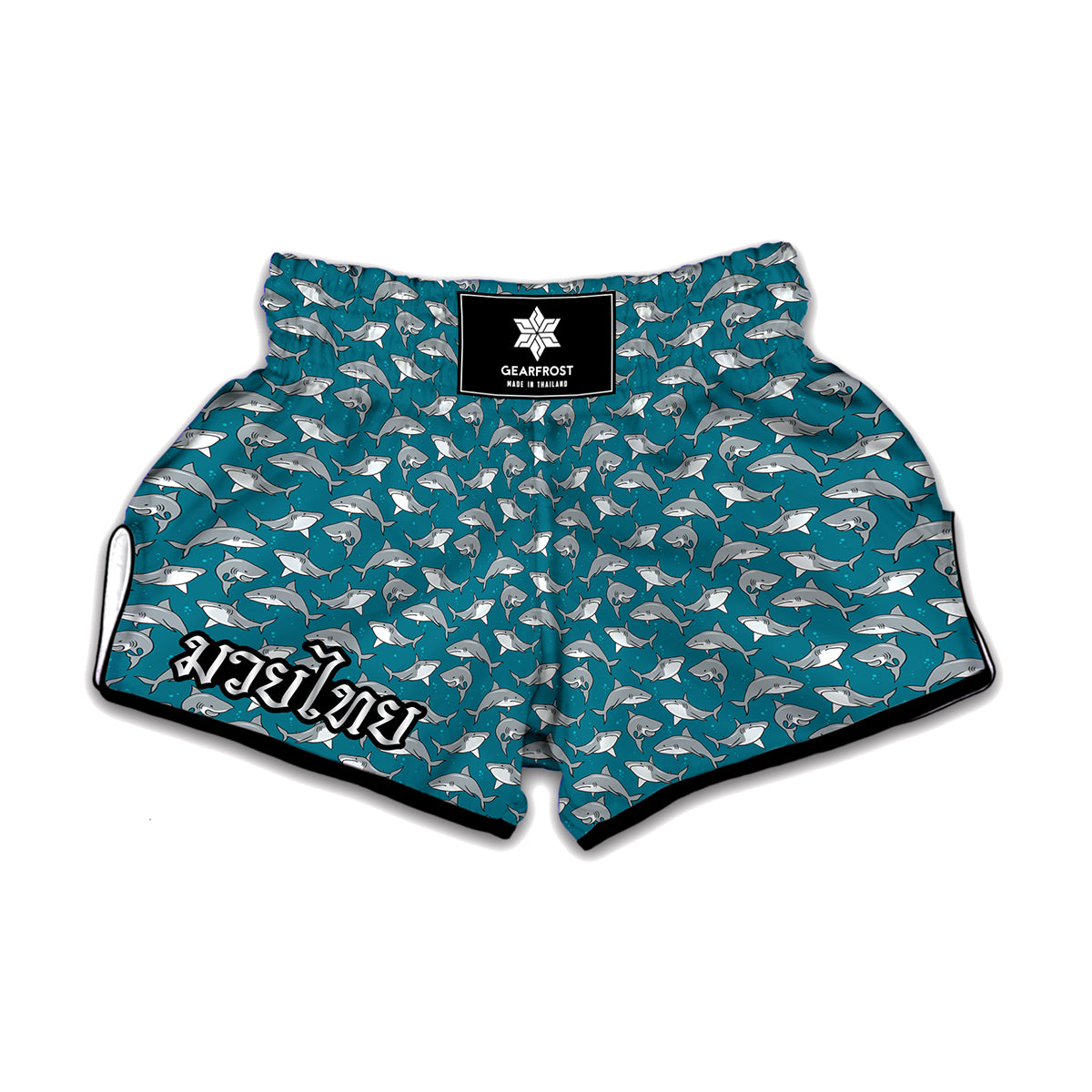 Cartoon White Shark Pattern Print Muay Thai Boxing Shorts