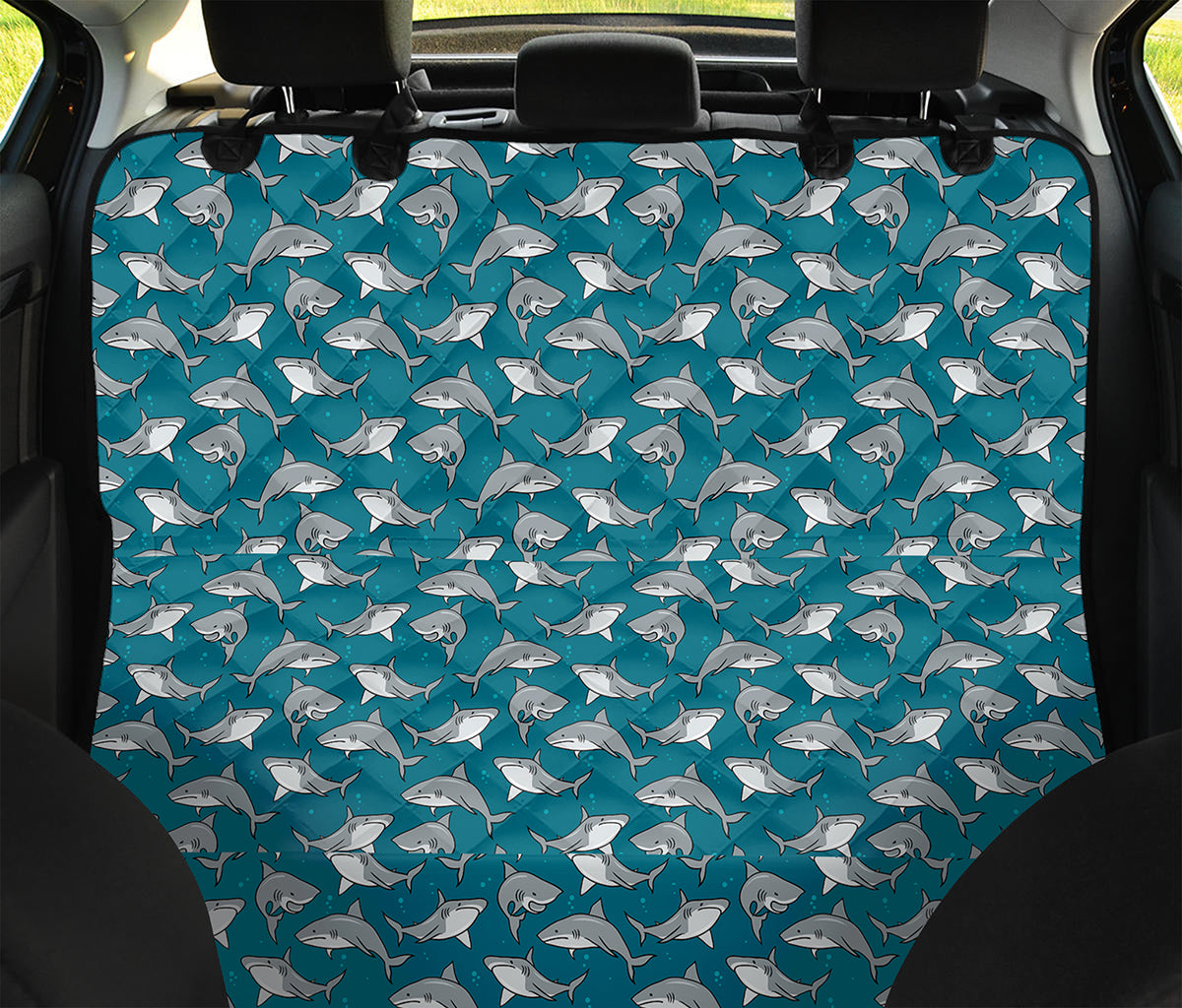 Cartoon White Shark Pattern Print Pet Car Back Seat Cover