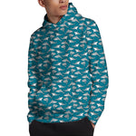 Cartoon White Shark Pattern Print Pullover Hoodie