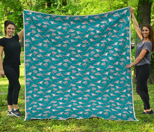 Cartoon White Shark Pattern Print Quilt