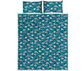 Cartoon White Shark Pattern Print Quilt Bed Set