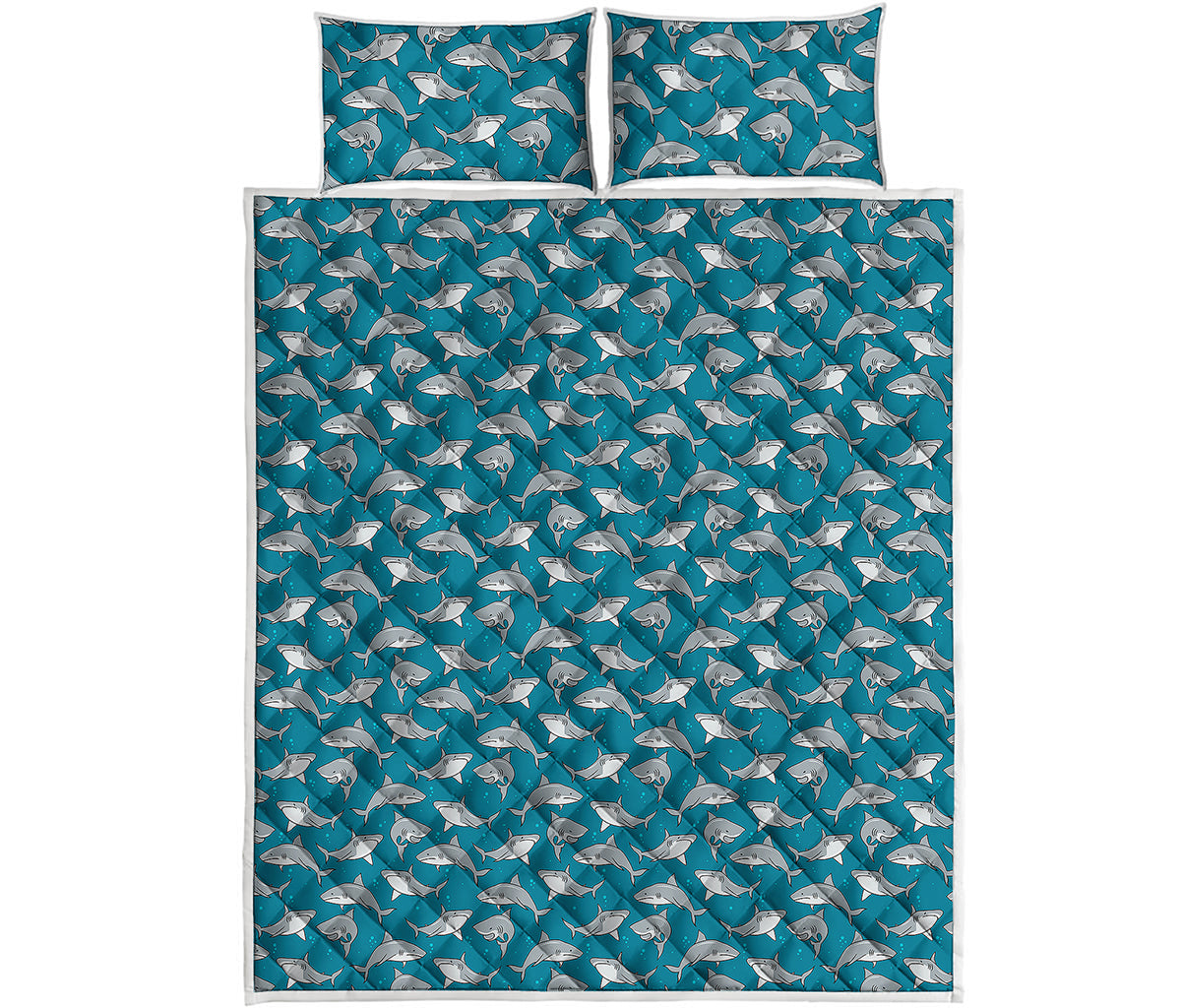 Cartoon White Shark Pattern Print Quilt Bed Set