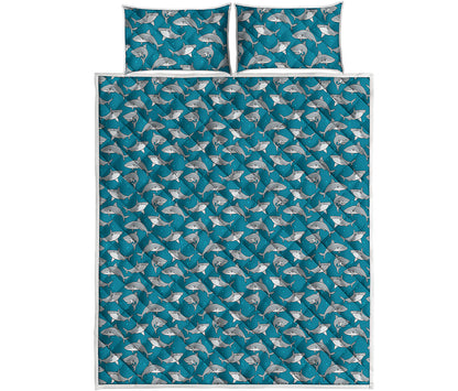 Cartoon White Shark Pattern Print Quilt Bed Set