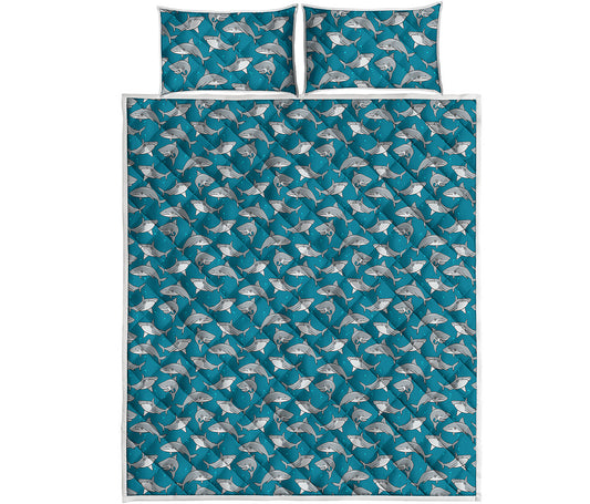 Cartoon White Shark Pattern Print Quilt Bed Set