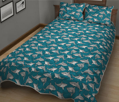 Cartoon White Shark Pattern Print Quilt Bed Set
