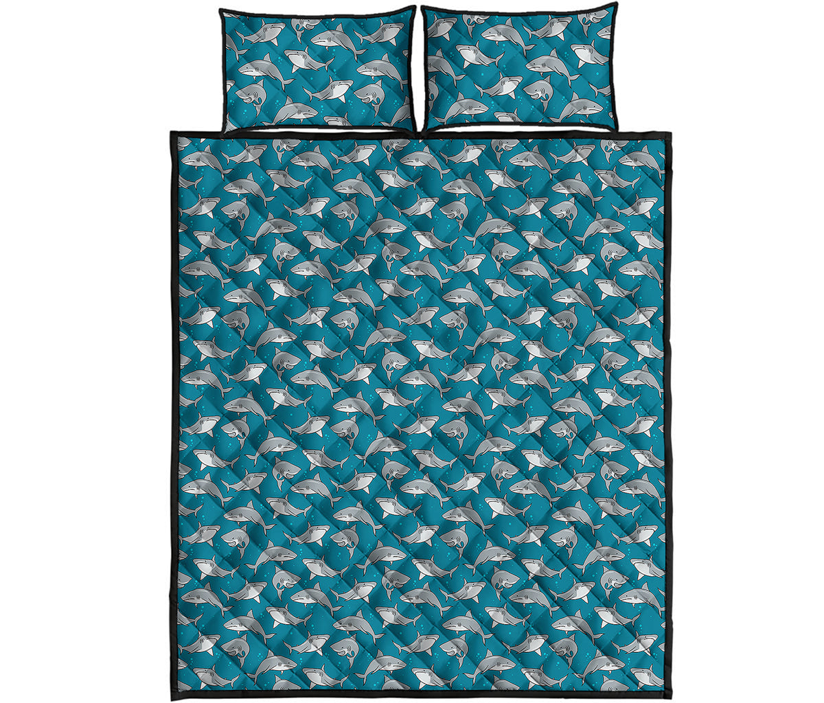 Cartoon White Shark Pattern Print Quilt Bed Set