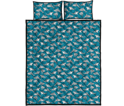 Cartoon White Shark Pattern Print Quilt Bed Set