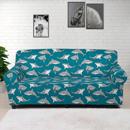 Cartoon White Shark Pattern Print Sofa Cover