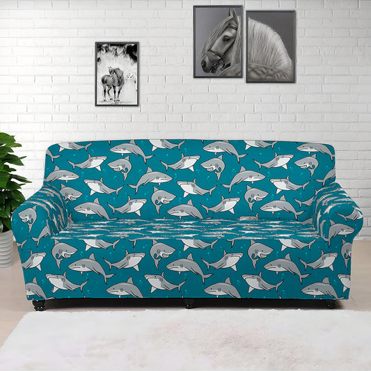 Cartoon White Shark Pattern Print Sofa Cover