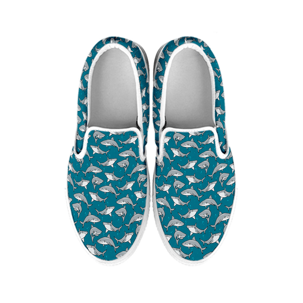 Cartoon White Shark Pattern Print White Slip On Shoes