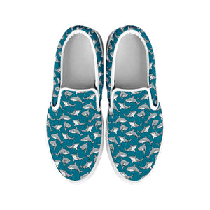 Cartoon White Shark Pattern Print White Slip On Shoes