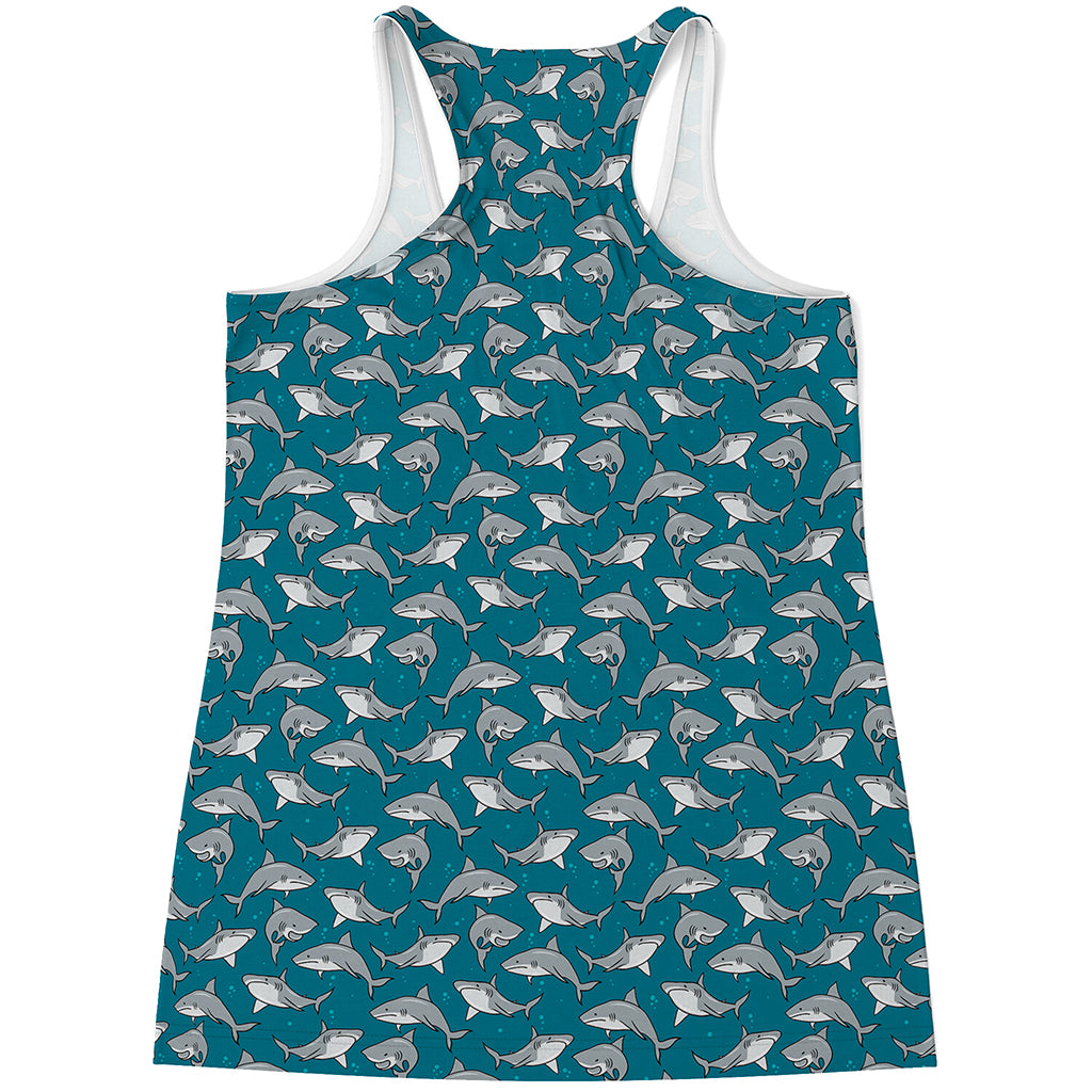 Cartoon White Shark Pattern Print Women's Racerback Tank Top