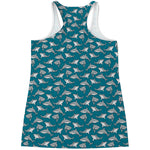 Cartoon White Shark Pattern Print Women's Racerback Tank Top