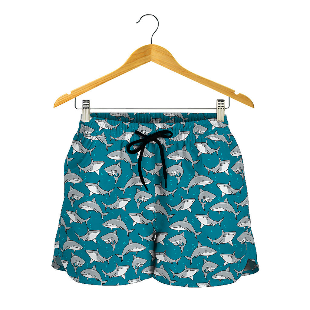 Cartoon White Shark Pattern Print Women's Shorts