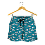 Cartoon White Shark Pattern Print Women's Shorts