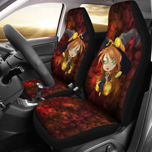 Cartoon Witch Girl Halloween Universal Fit Car Seat Covers GearFrost