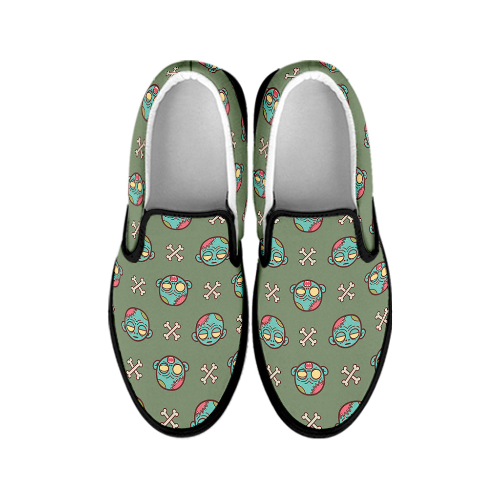 Cartoon Zombie Pattern Print Black Slip On Shoes