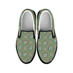 Cartoon Zombie Pattern Print Black Slip On Shoes