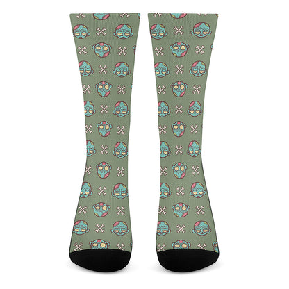 Cartoon Zombie Pattern Print Crew Socks