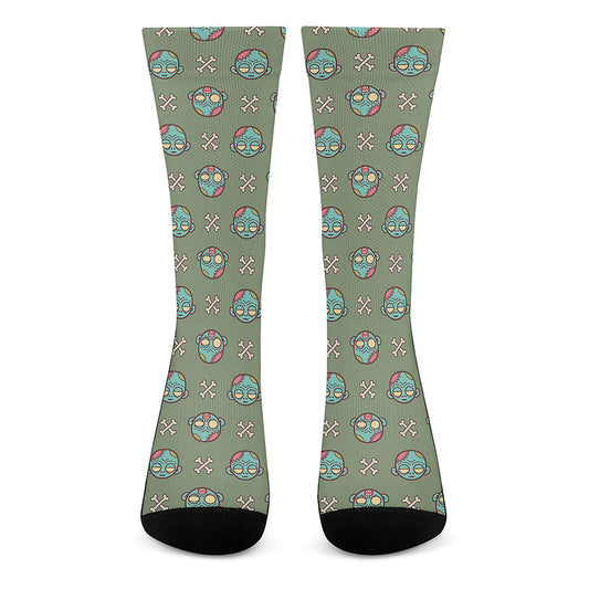 Cartoon Zombie Pattern Print Crew Socks