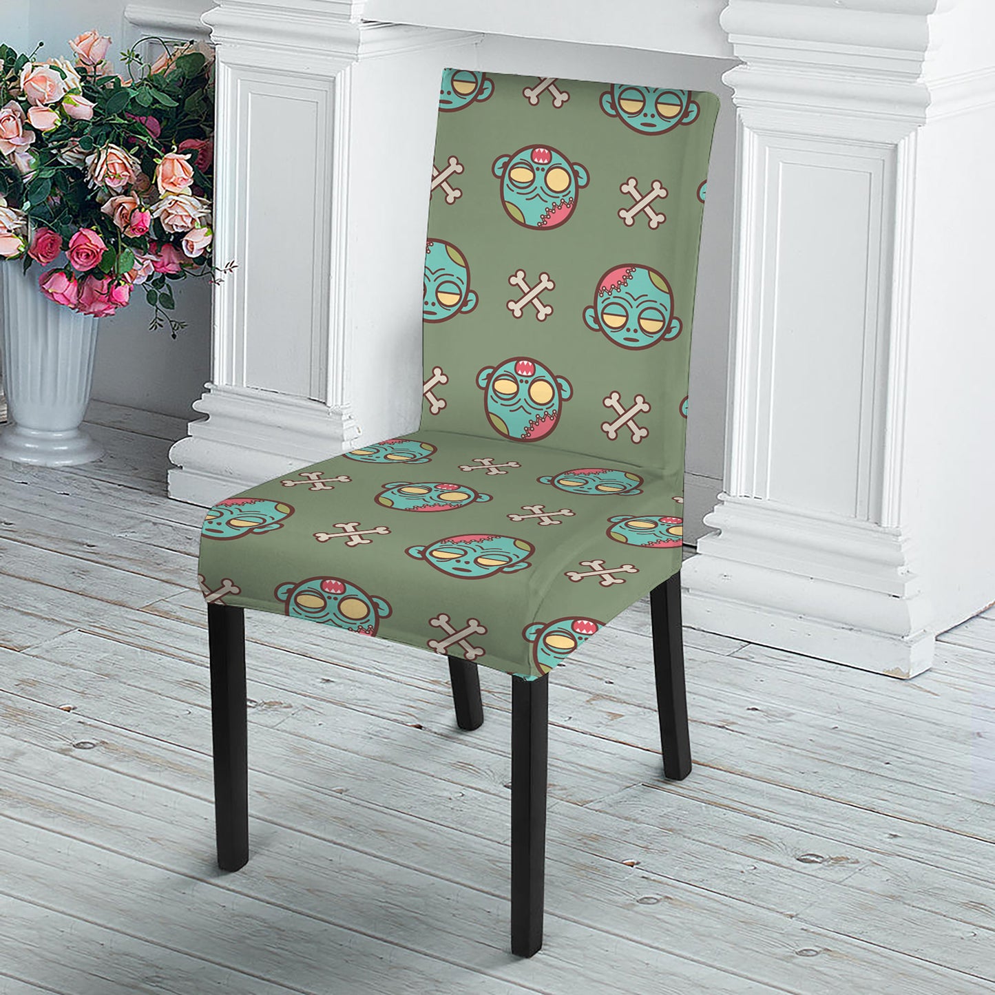 Cartoon Zombie Pattern Print Dining Chair Slipcover