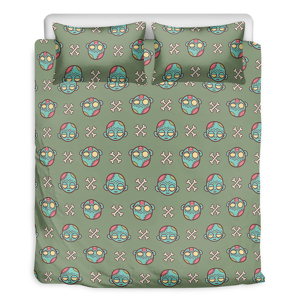 Cartoon Zombie Pattern Print Duvet Cover Bedding Set