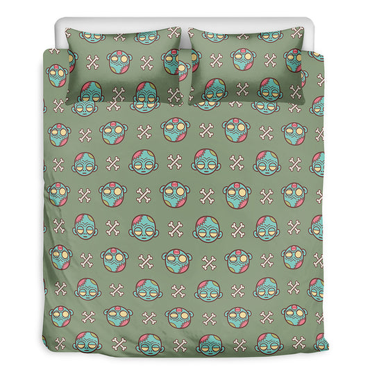 Cartoon Zombie Pattern Print Duvet Cover Bedding Set