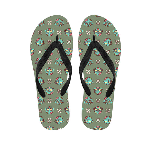 Cartoon Zombie Pattern Print Flip Flops