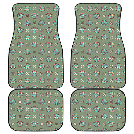 Cartoon Zombie Pattern Print Front and Back Car Floor Mats