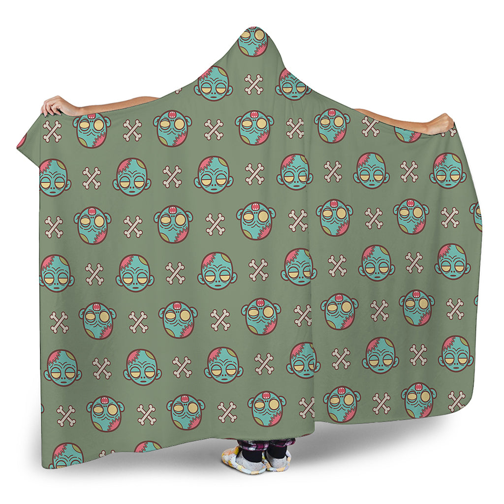 Cartoon Zombie Pattern Print Hooded Blanket