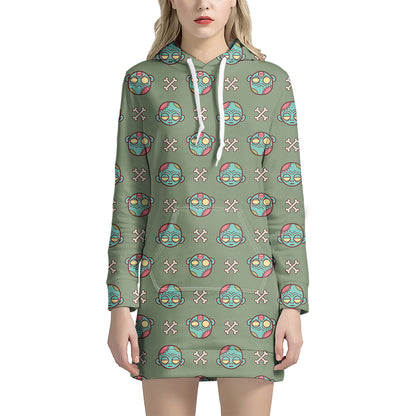 Cartoon Zombie Pattern Print Hoodie Dress