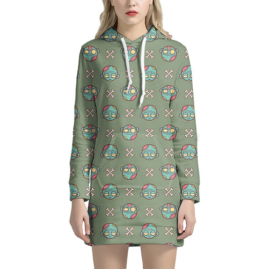 Cartoon Zombie Pattern Print Hoodie Dress
