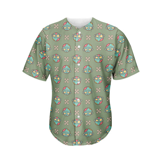 Cartoon Zombie Pattern Print Men's Baseball Jersey