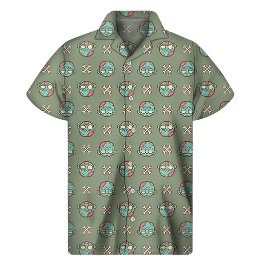 Cartoon Zombie Pattern Print Men's Short Sleeve Shirt