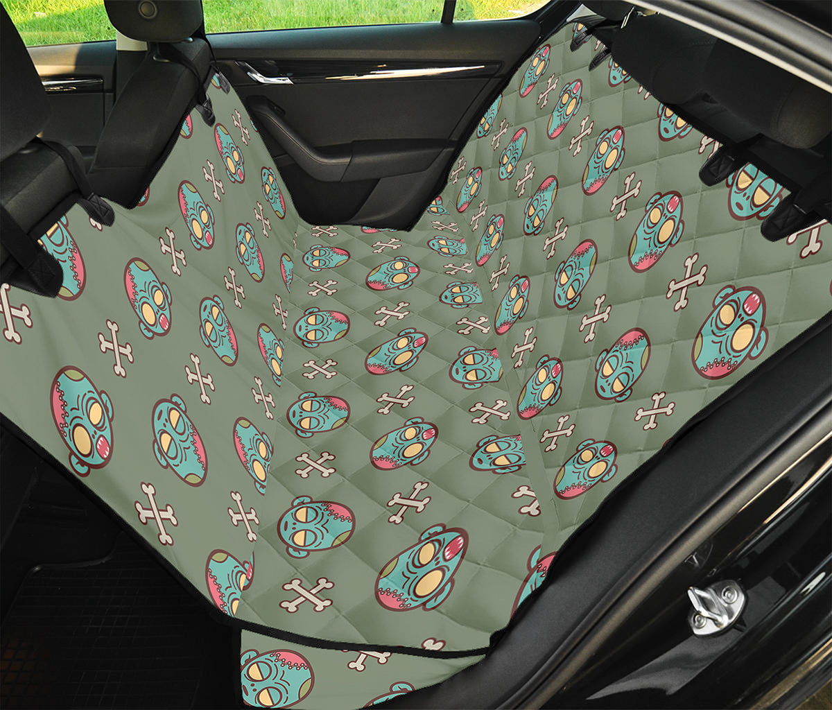 Cartoon Zombie Pattern Print Pet Car Back Seat Cover