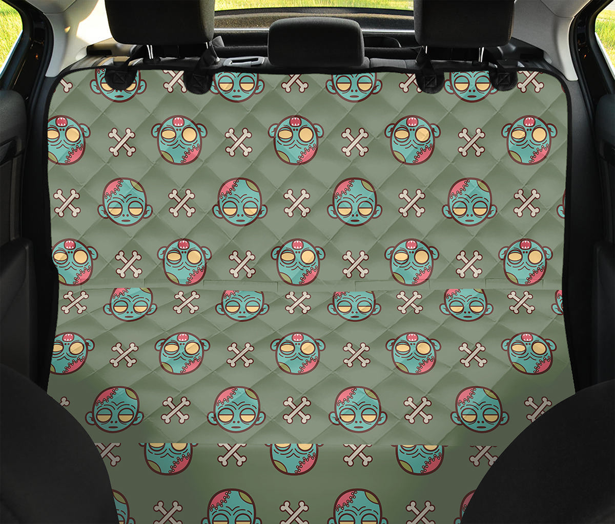 Cartoon Zombie Pattern Print Pet Car Back Seat Cover