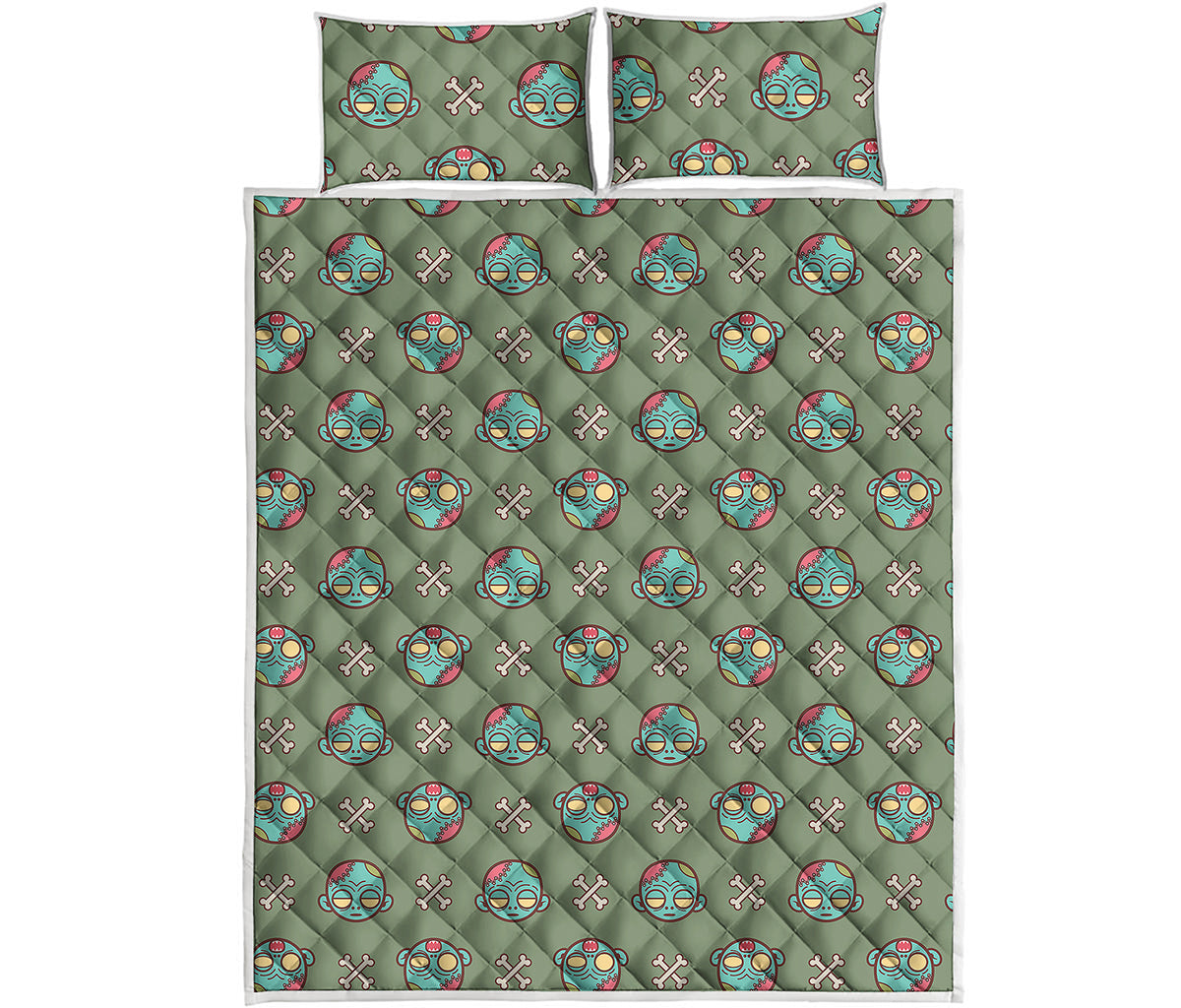 Cartoon Zombie Pattern Print Quilt Bed Set