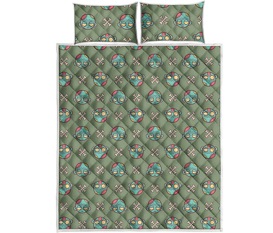 Cartoon Zombie Pattern Print Quilt Bed Set