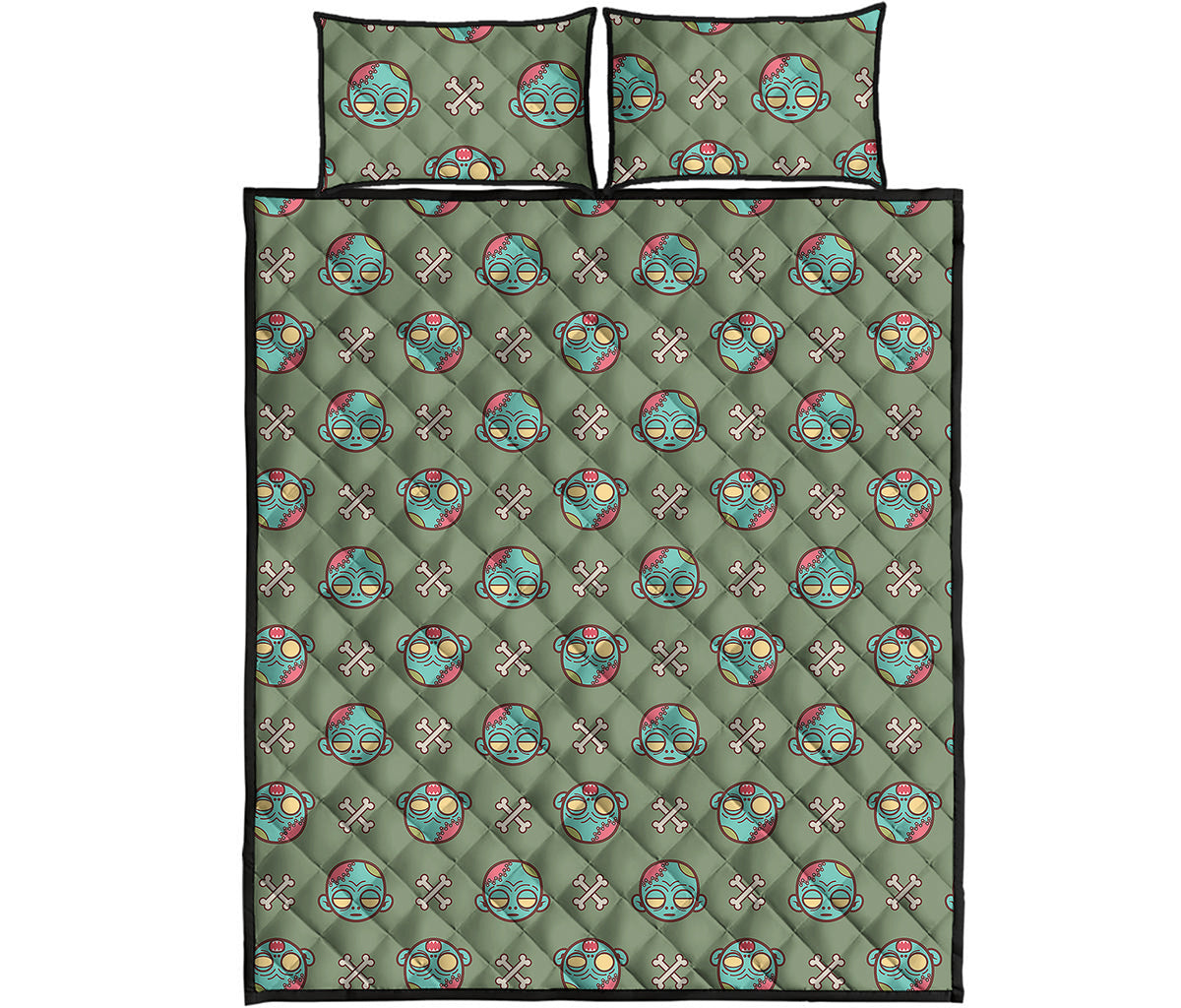 Cartoon Zombie Pattern Print Quilt Bed Set